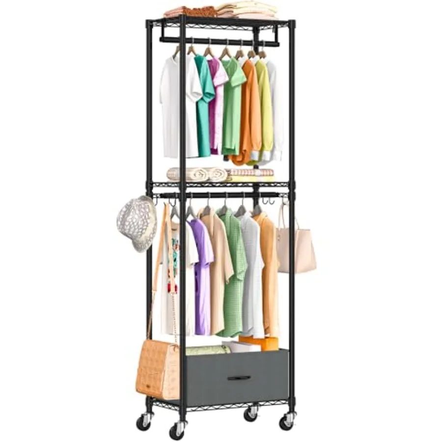 

Clothes Rack with Drawers Freestanding Rolling Garment Rack for Hanging Clothes Closet Organizer Adjustable Metal Wire Shelving