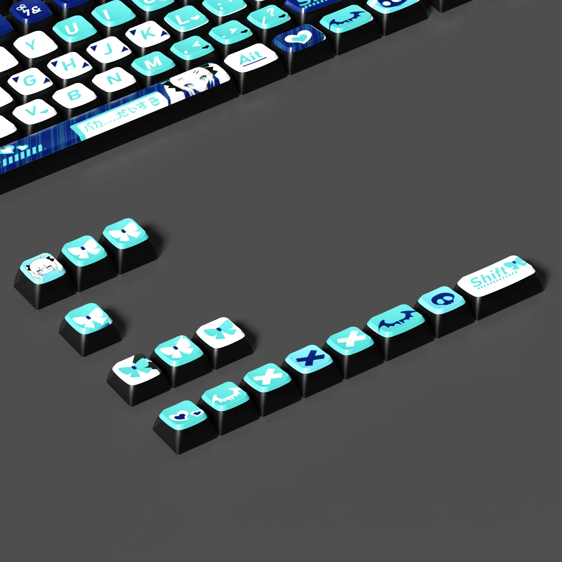 Little Devil - Blue Anime-Themed Keycaps 118-Key XDA Profile, Thermal Sublimation PBT, Universal for Mechanical Keyboards
