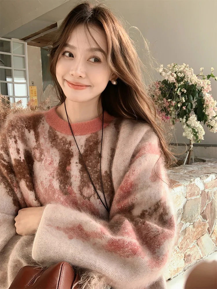 

Кашемировый свитер Daizi, кунжутный жаккардовый свитер для тяжелой промышленности | свитер с круглым вырезом