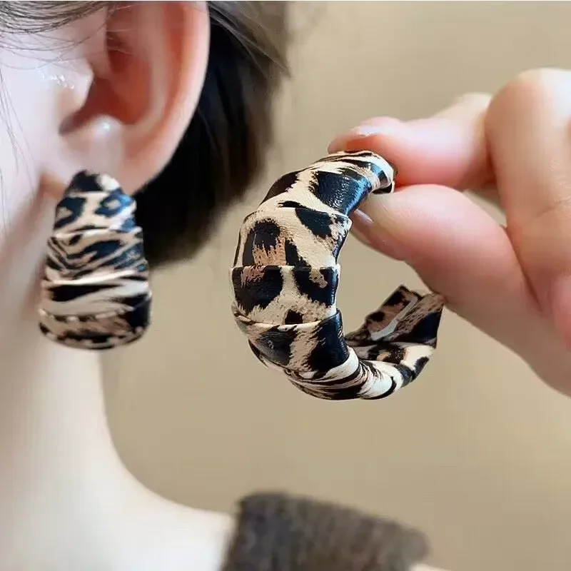 Punk C-shaped Leather Leopard Print Big Pendant Earring for Women Exaggerated Temperament Simple Round Ear Jewelry Brincos image 2