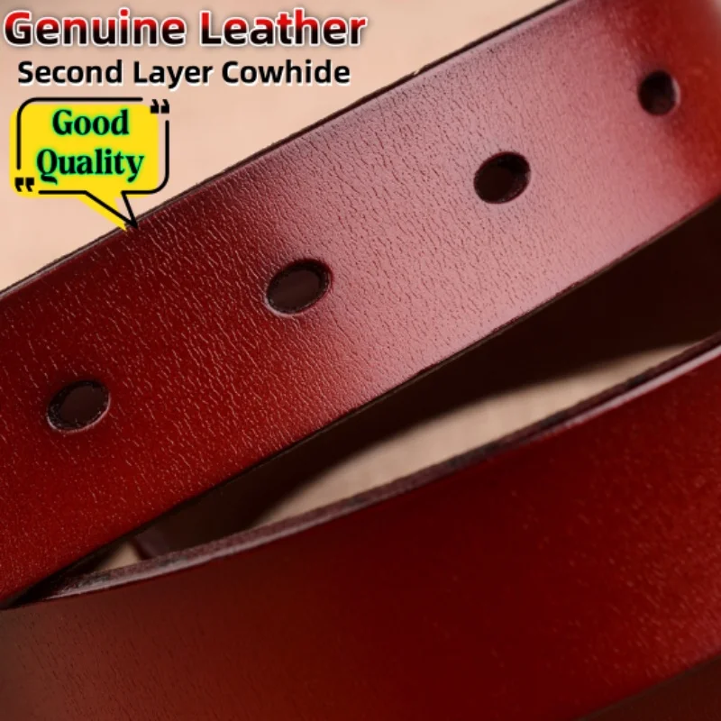 2.8cm Width Ladies' Pin Hole Buckle Belt Women Genuine Leather Belts Real Second Layer Cowhide Vintage Jeans Girl's Waistband