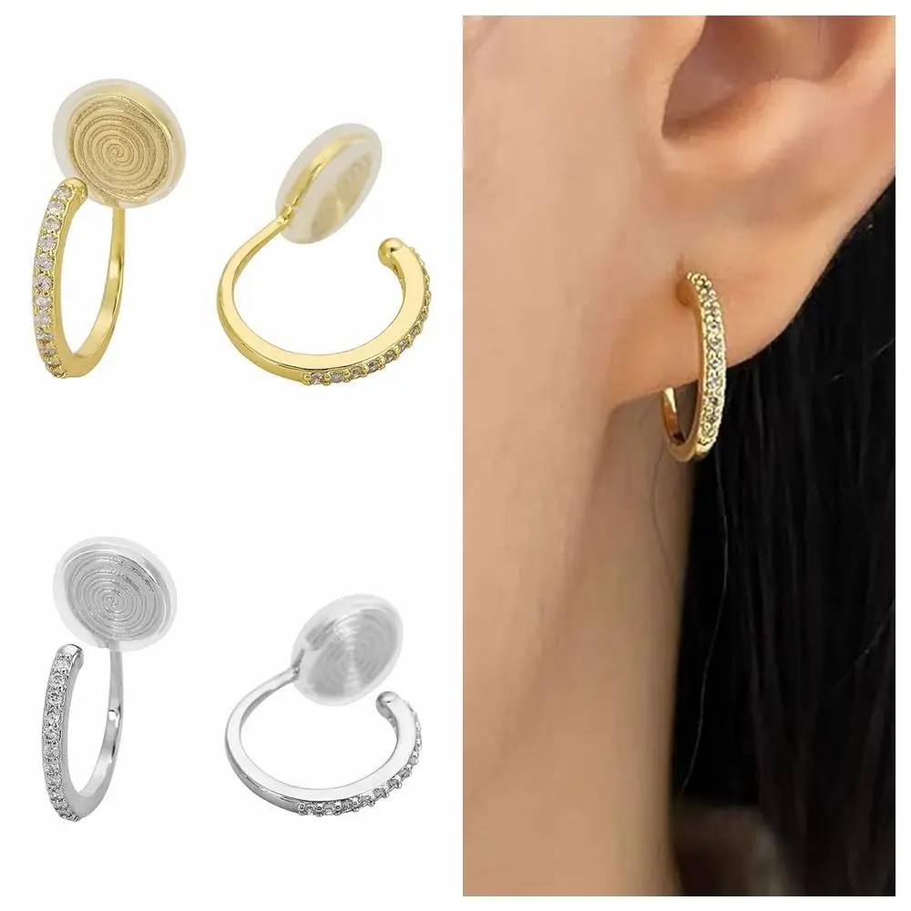 Copper Pressure Earrings Gold Color Rhinestone Spiral Cartilage Ear Cuff Lightweight Silver Color Non Piercing Earrings
