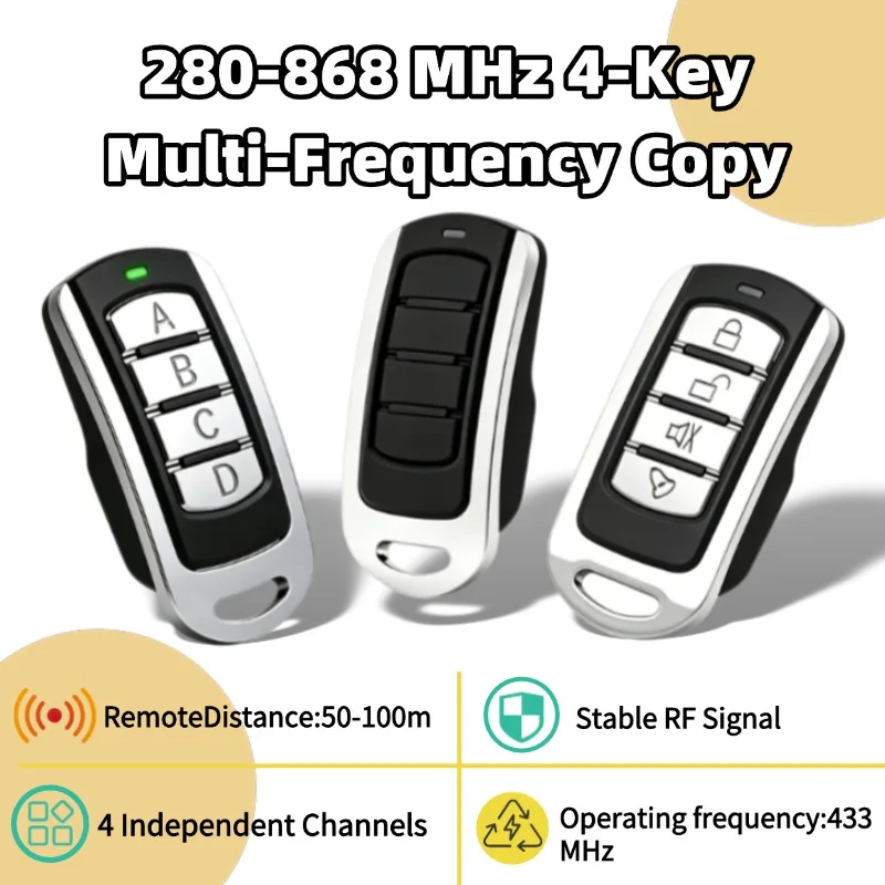 Self-copy Multi Frequency 280 to 868 MHz 4 in 1 Garage Gate Remote Control Duplicator Keychain Barrier Fixed Rolling Code Clone