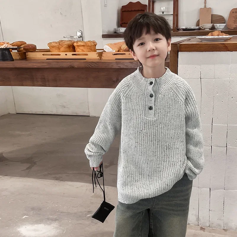 Children's Sweater 2024 Children's Autumn Children's Clothing Baby Knitted Sweater Versatile Semi-turtleneck Boys Sweater