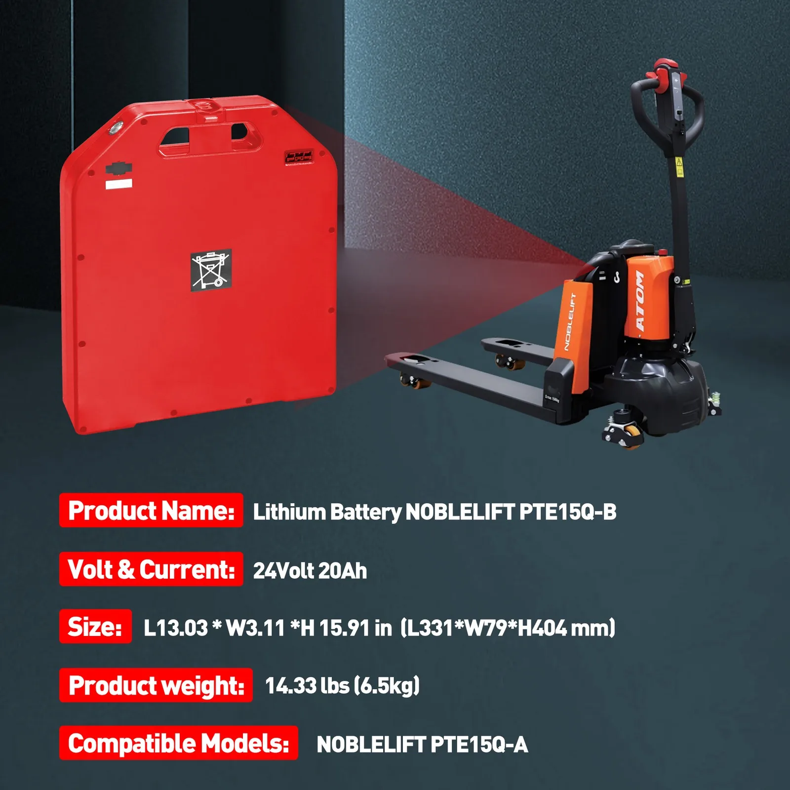 بطارية ليثيوم 24 فولت 20 أمبير في الساعة لشاحنة البليت الكهربائية جاك NOBLIFT ATOM PTE15Q-B، Liugong CLG2015L-N2