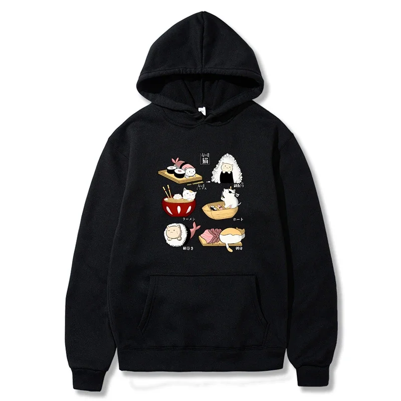 

Food Cute Cat Sushi Cartoon Style Mens Hoodie And Women Long Sleeve Harajuku Casual Hoodie Oversize Fashion Clothing