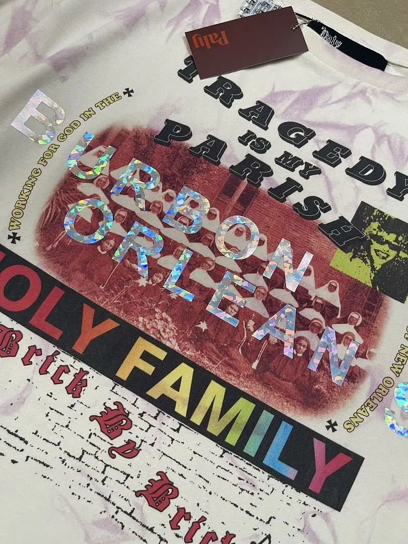 High Quality Paly Tees Tie Dye Pink T Shirt Fashion Colorful Letter Print Retro Streetwear Tee Fashion Oversize Tops Men