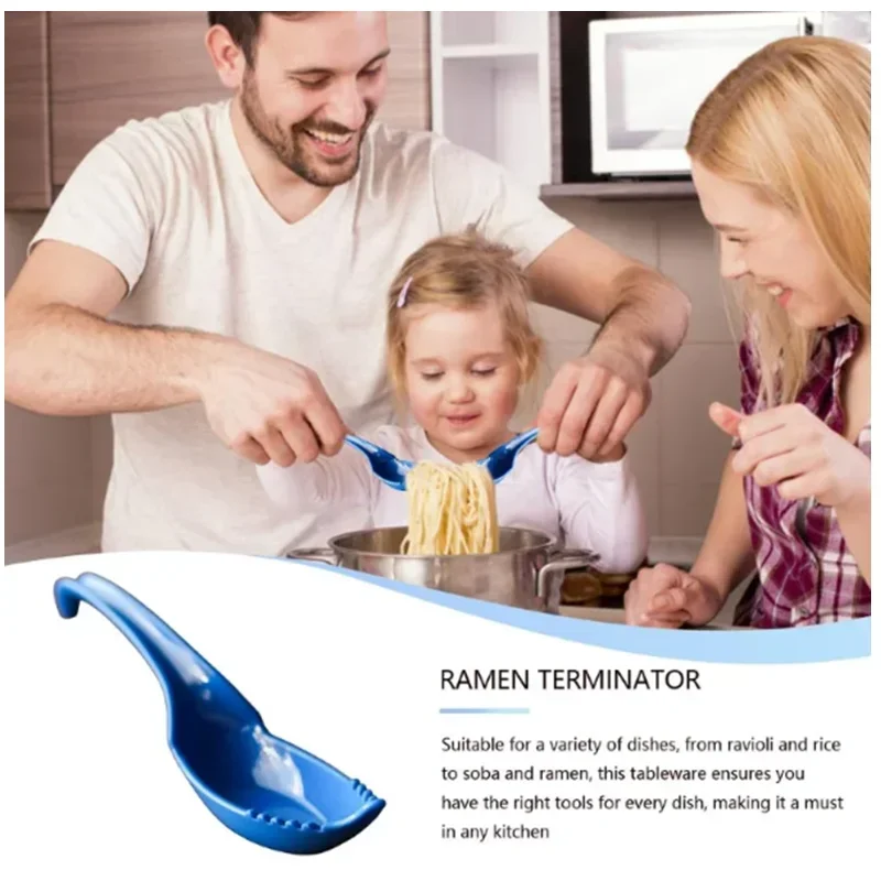 2 in1 Ramen Noodle Soup Spoon Fork For Wonton Dumpling Black White Blue Color Option For Kitchen Tableware New Hot Sell Spoons