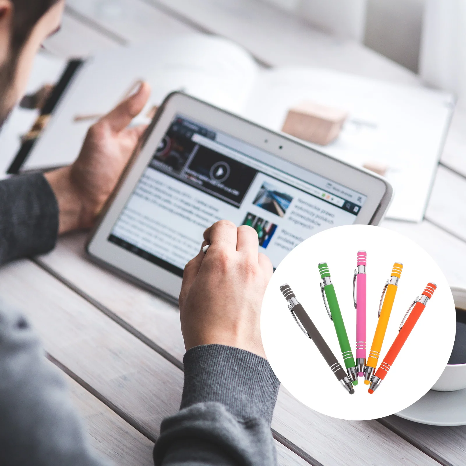 

5Pcs Metal Ballpoint Pens Multifunctional Stylus Pen Set Capacitive Touch Screen Pen for Phone Pc Smooth Typing Black Ink