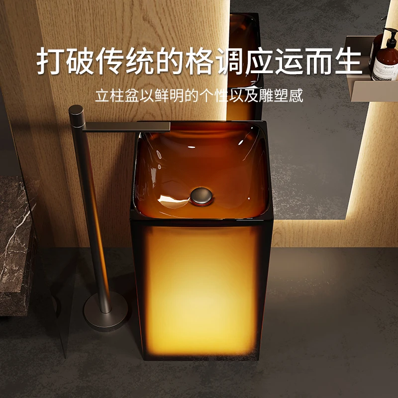 Modern Design Transparent Marble Bathroom Basin Sink Solid Surface Free Stand Pedestal for Villa with Drainer Accessory
