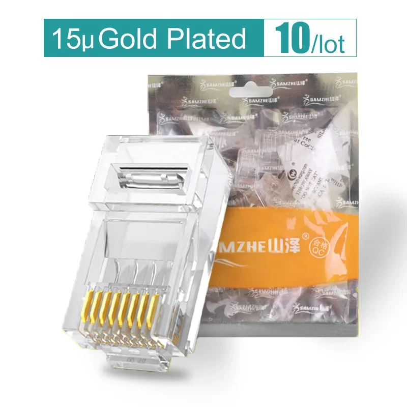 Samzhe Cat6 RJ45 Modulaire Plug 8P8C Connector Voor Ethernet Kabel, vergulde 1Gbps Kat 6 Gigabit Bulk Ethernet Crimp Connectors