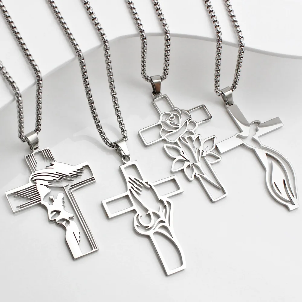 Hollow Prayer Hands Cross Pendant Car Interior Necklace Decoration Rearview Mirror Pendant or Window Display Symbol Interior