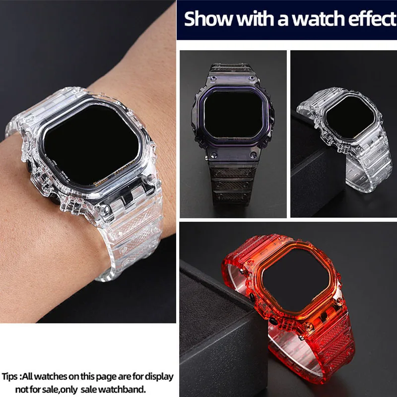 Para casio G-SHOCK GMW-B5000 conjunto de pulseira de geléia vermelho preto tpu modificação banda e caso compatível com relógios casio g-shock