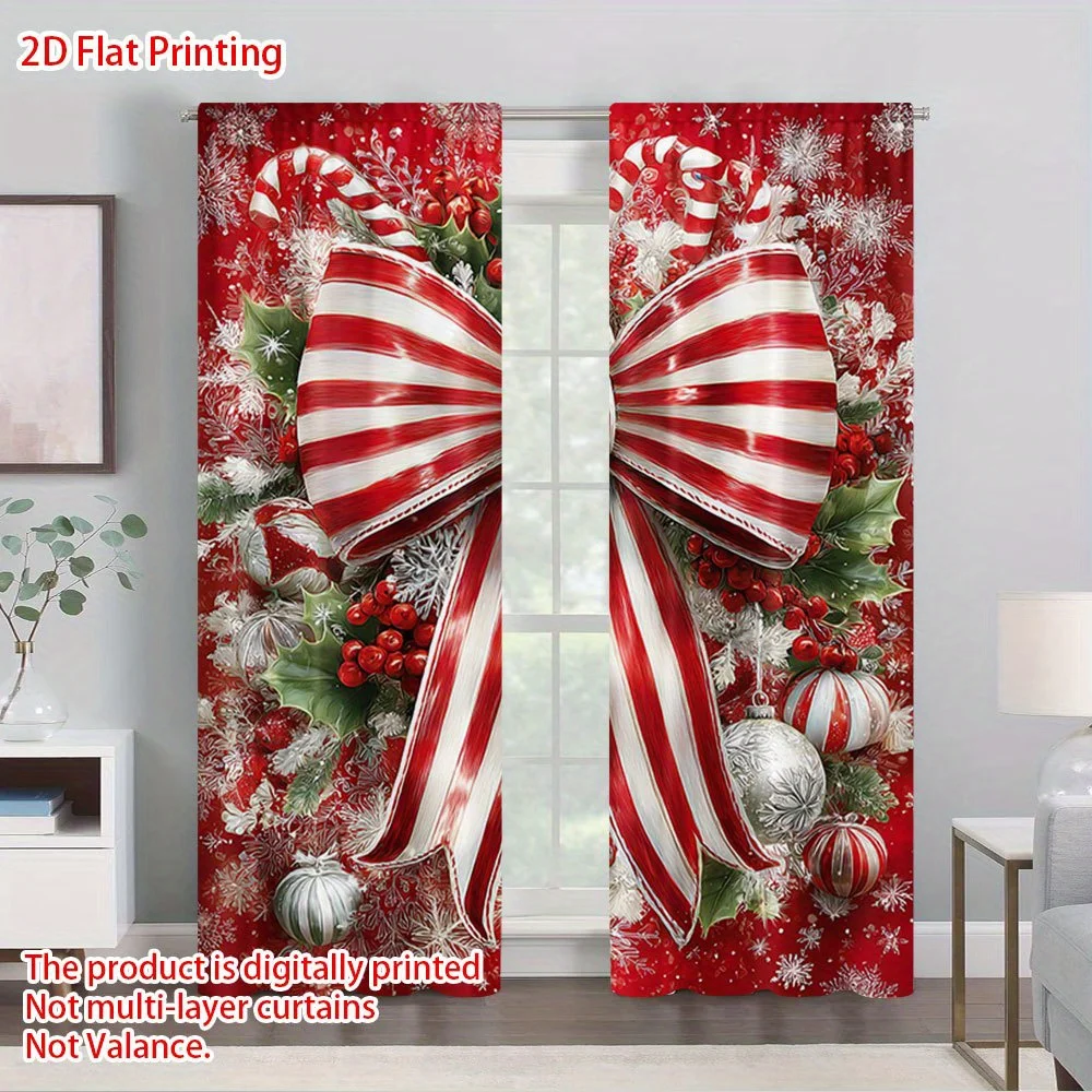 Winter Christmas Pattern Window Curtains Decorative Home Decor for Living Room Bedroom Kitchen and Office