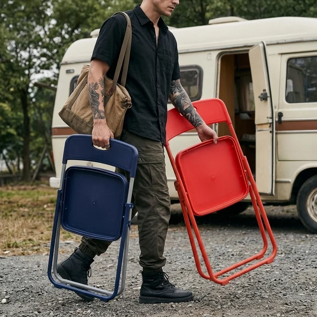 Portable Plastic Folding Chair with Backrest for Dining Study Office Kitchen Home Furniture Lightweight New