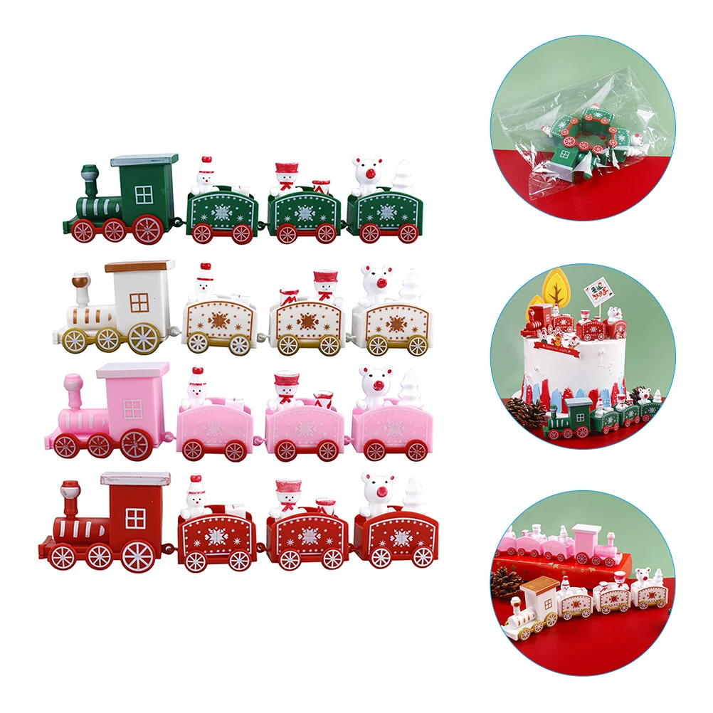 

4 Pcs Small Train Ornament Miniature Toys Christmas with Snowman for Kids Xmas Party Tree