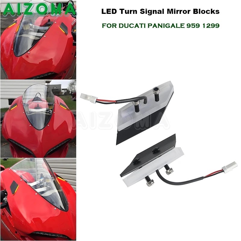 LED Turn Signal Mirror Blocks For Ducati Panigale 959 1299 Motorcycle Mirrors Block Off Plate LED Turn Signals Indicators Lights
