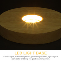 Rubber Wood Lamp Holder LED Light Base 5cm Wide 2cm Thick Warm Glow USB Charging Night Light for Crystal Display