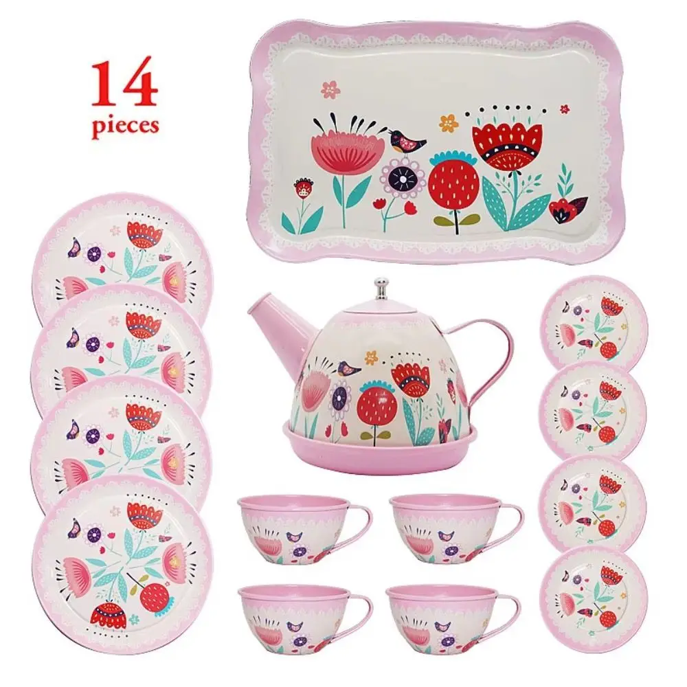 Role Play Simulation Tea Set Metal Material Tableware Teapot Kitchen Exquisite Play House Afternoon Tea Pretend Play