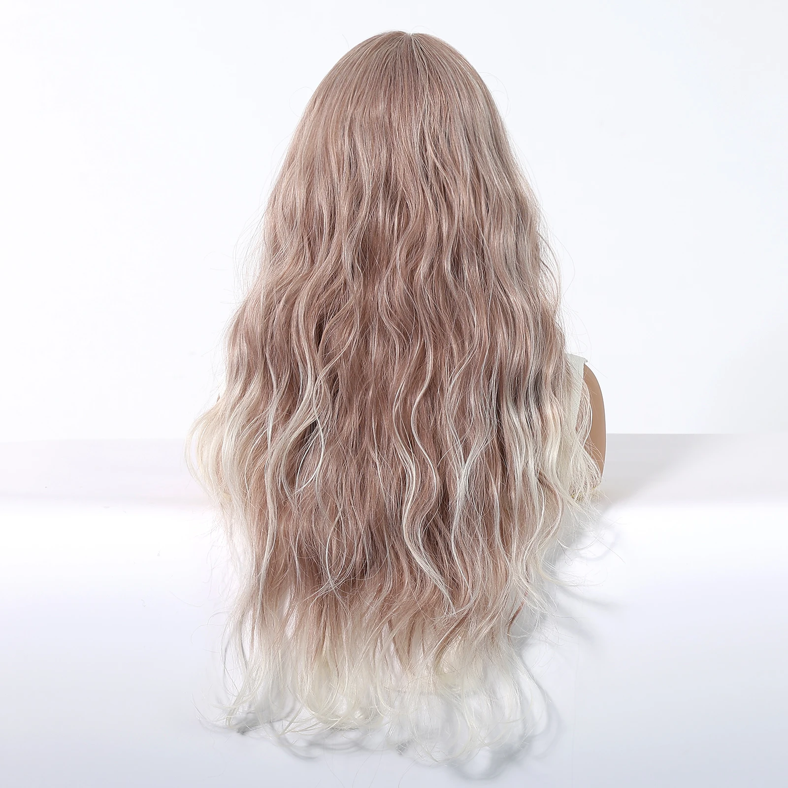 Long Curly Wigs Brown to Blonde Water Wavy Synthetic Wig With Medium Part Bangs For Women Daily Party Cosplay Use Heat Resistant