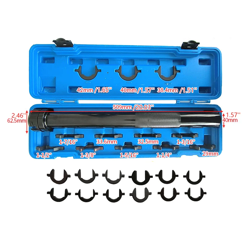 13 piece set of steering gear tiller wrench, internal ball joint extractor, screw rod and rod disassembly tool