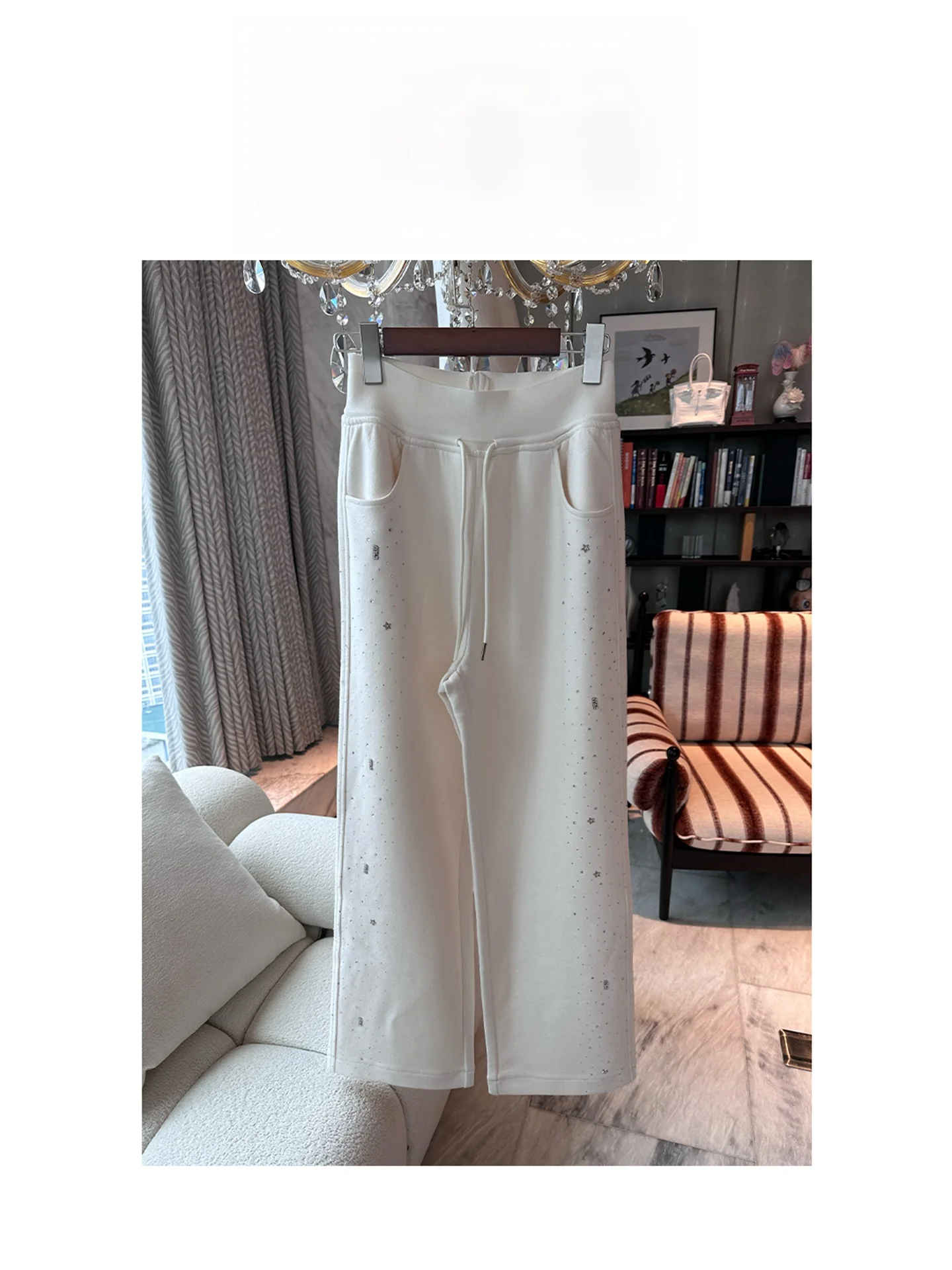 

Женские комфортные брюки Azhen с высокой талией, прямые, повседневные, зимние, с кружевными вставками по бокам