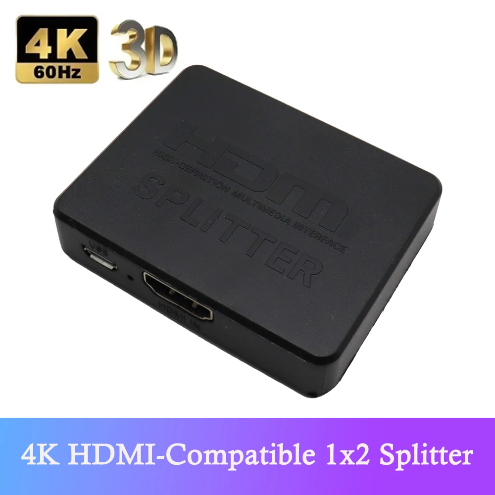 1x2 4K HDMI Splitter HDMI Switch 1 in 2 Out Video Distributor Amplifier Dual Display for HDMI Box PC Monitor Projector Laptop