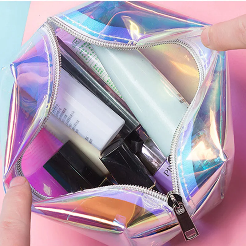 Holographic Makeup Bag Cosmetic Travel Bag Toiletry Organizer Purse For Women