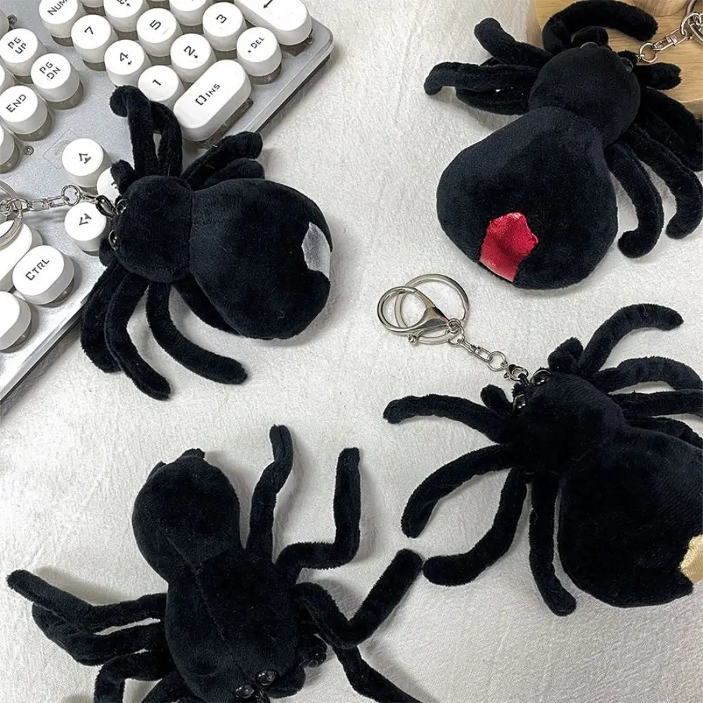 Adorable Cartoon Black Spider Plush Pendant Soft Plush Stuffed Cartoon Key Chain Backpack Charms Funny Doll Plush Keychain Gift