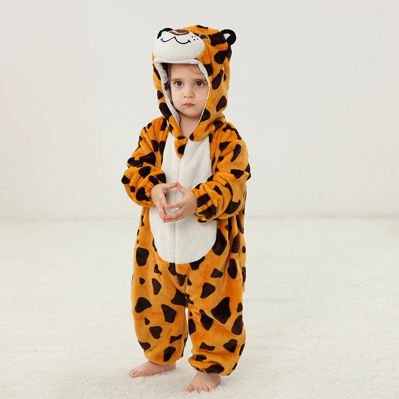 Lovely Leopard Infant Baby Romper Clothes Boys Girls  Pajamas Onesie Animal Baby One-Piece Newborn Carnival Hooded Jumpsuit