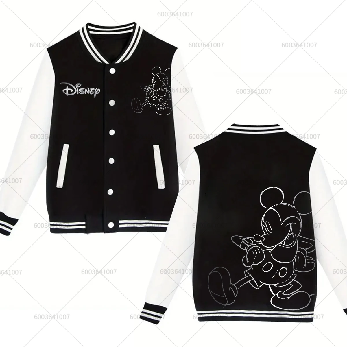 

Funny Disney Mickey Minnie Mouse Men's Women Baseball Jacket Autumn Winter Classic Coats Fleece O-Neck Streetwear Couple Hoodies