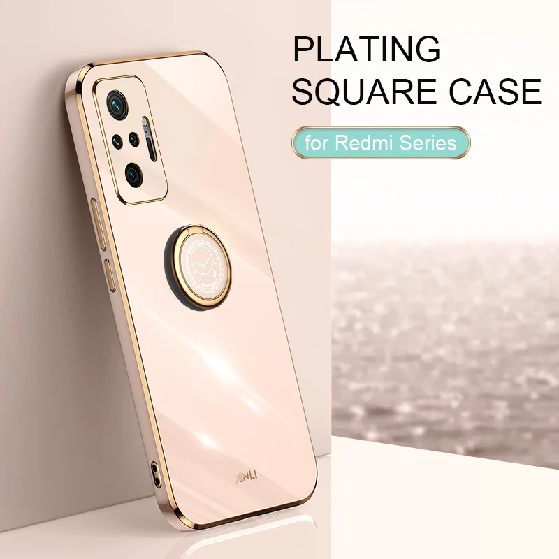 For Xiaomi Redmi Note 10 Pro Plating Ring Holder Phone Case On Xiomi Redmi Note10 S 10s 10pro 5g 4G Silicone Stand Cover