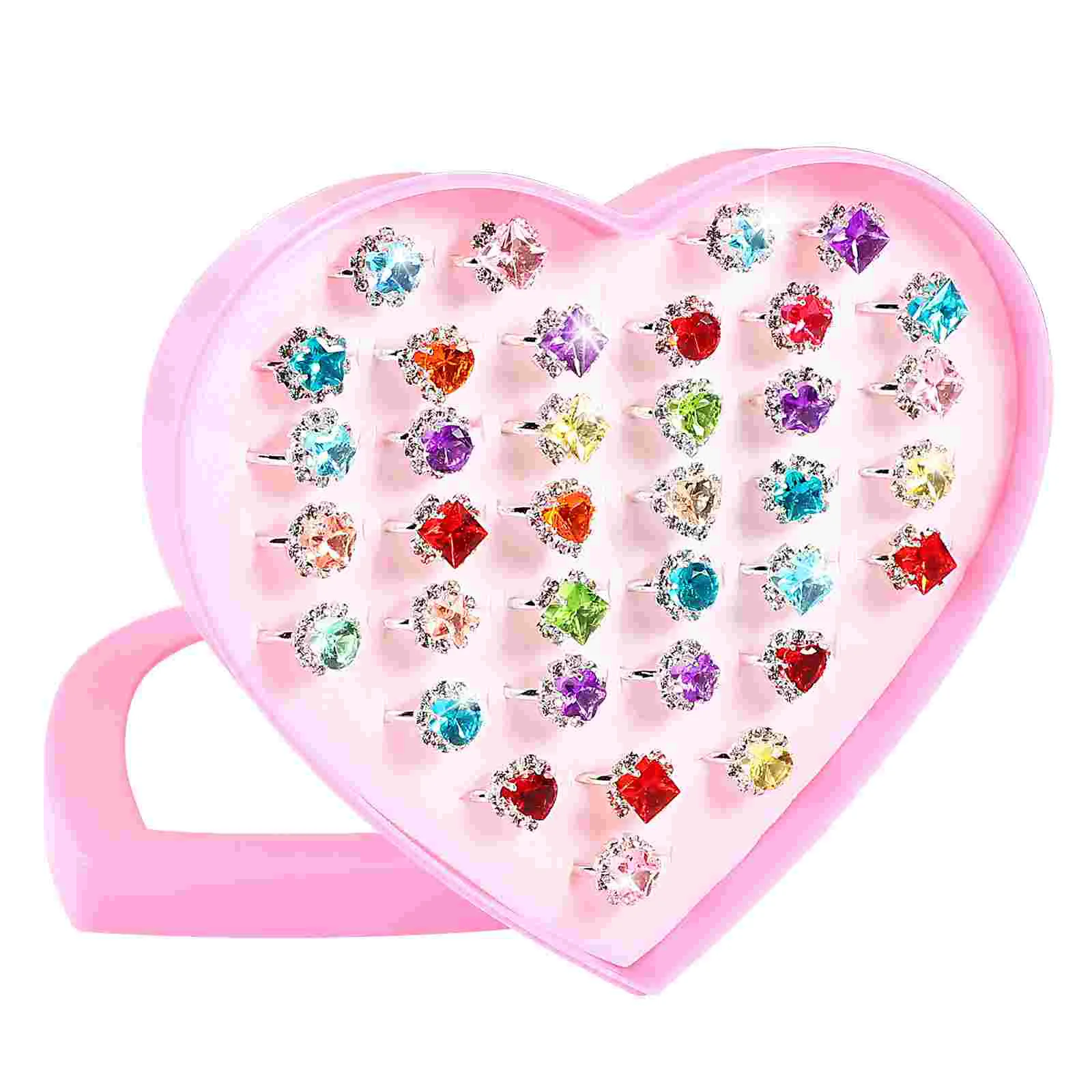 36pcs Adjustable Kid Rings Girl Rhinestone Ring Toys Jewelries Birthday Party Favors (Random Style) Children Rhinestone Rings