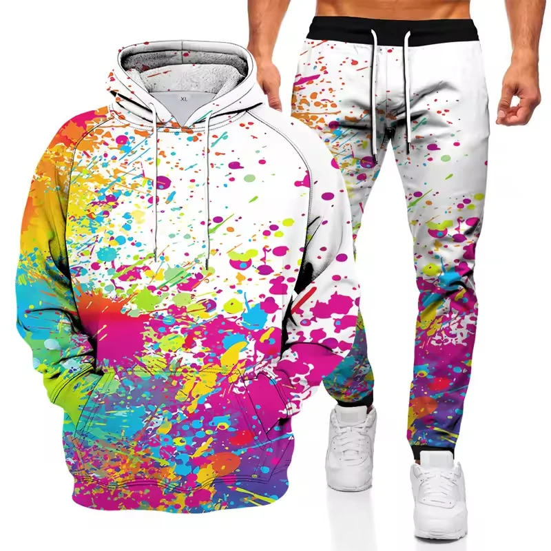 Graffiti 3D Printed Autumn Hoodies Pant Sets Men Sweatshirts Hoodie Sweatpants Street Two Piece Suits Tracksuit Man Clothing