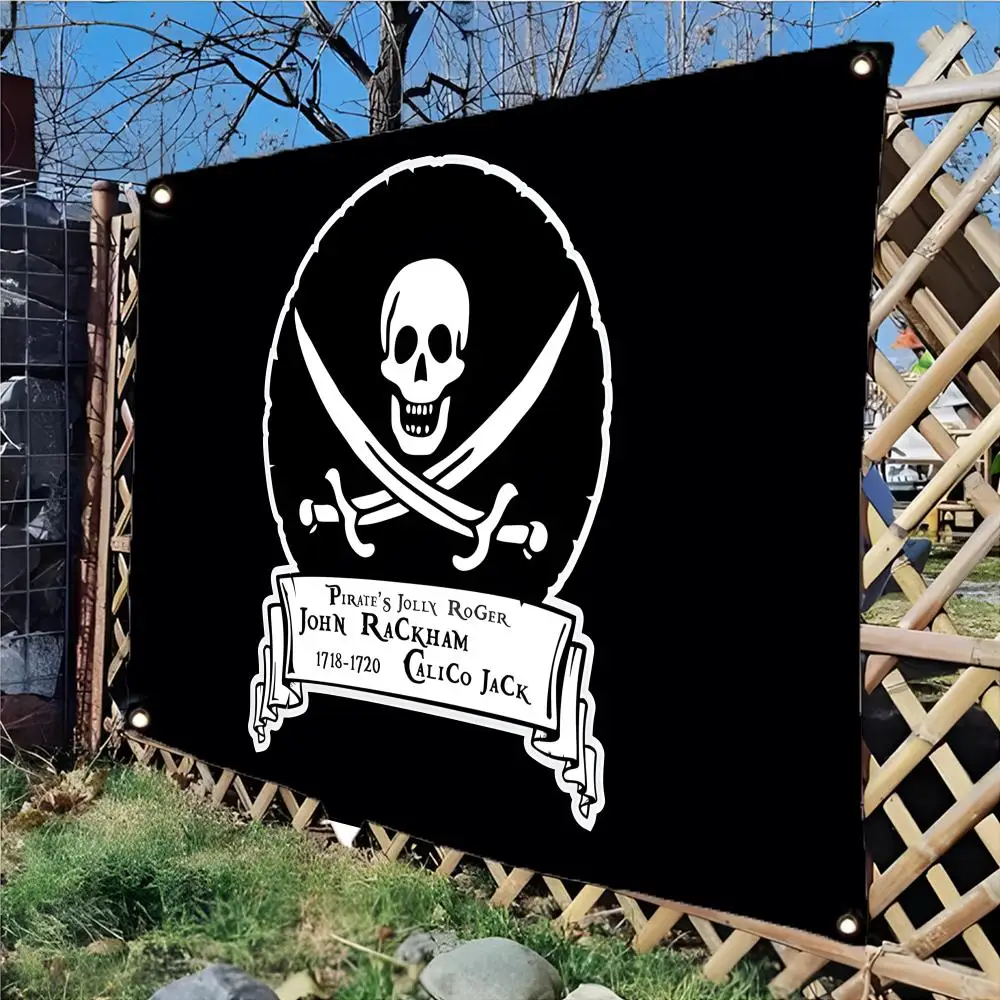 emblem Calico Jack jolly roger Flags Edgeless four-ring hanging decor indoor outdoor compatible easy for hanging display