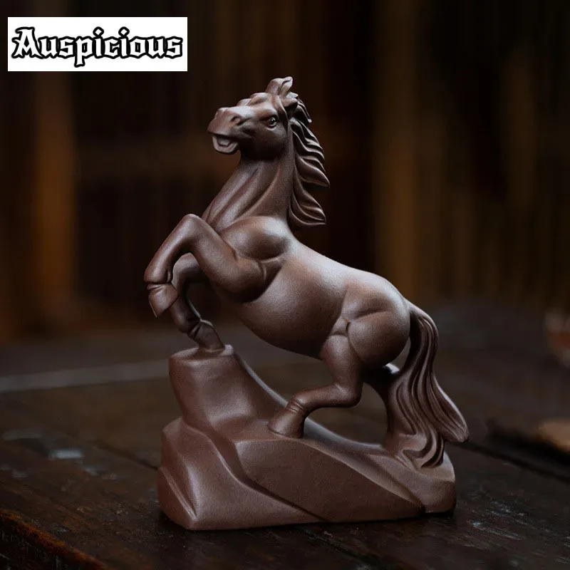 Yixing High-end Handmade Sculpture Purple Clay Tea Pet Chinese Zodiac Horse Statue Ornaments Tea Figurine Tea Set Decoration Art