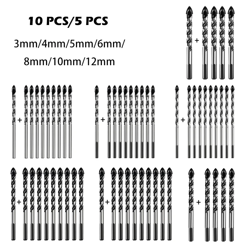 

Набор треугольных Сверл из сплава, комплект из 10/5 насадок с U-образным пазом для сверления плитки, бетона, дерева, металла, кирпичной стены, ПВХ, стекла