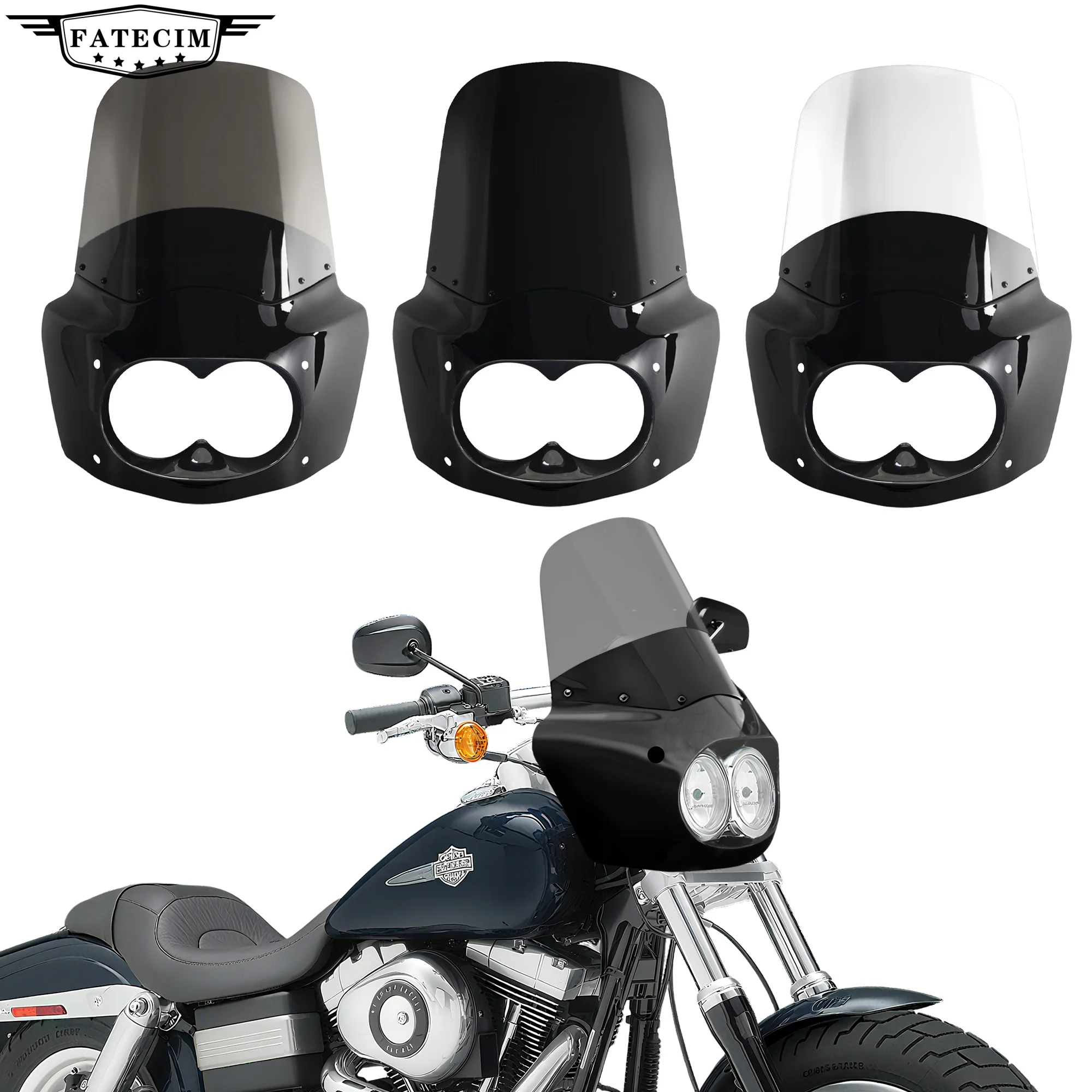 فات بوب الزجاج الأمامي 15 "الزجاج الأمامي دينا فات بوب دراجة نارية مصباح مزدوج هدية فقط ل هارلي دينا فات بوب FXDF 2008-2017