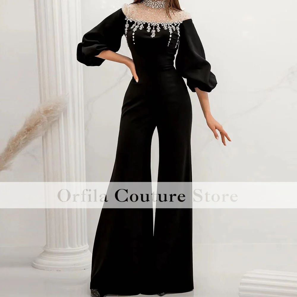 

Arabic Dubai Evening Dresses For Women High Neck Black Women Pants Suit Formal Occasion Prom Party Gowns