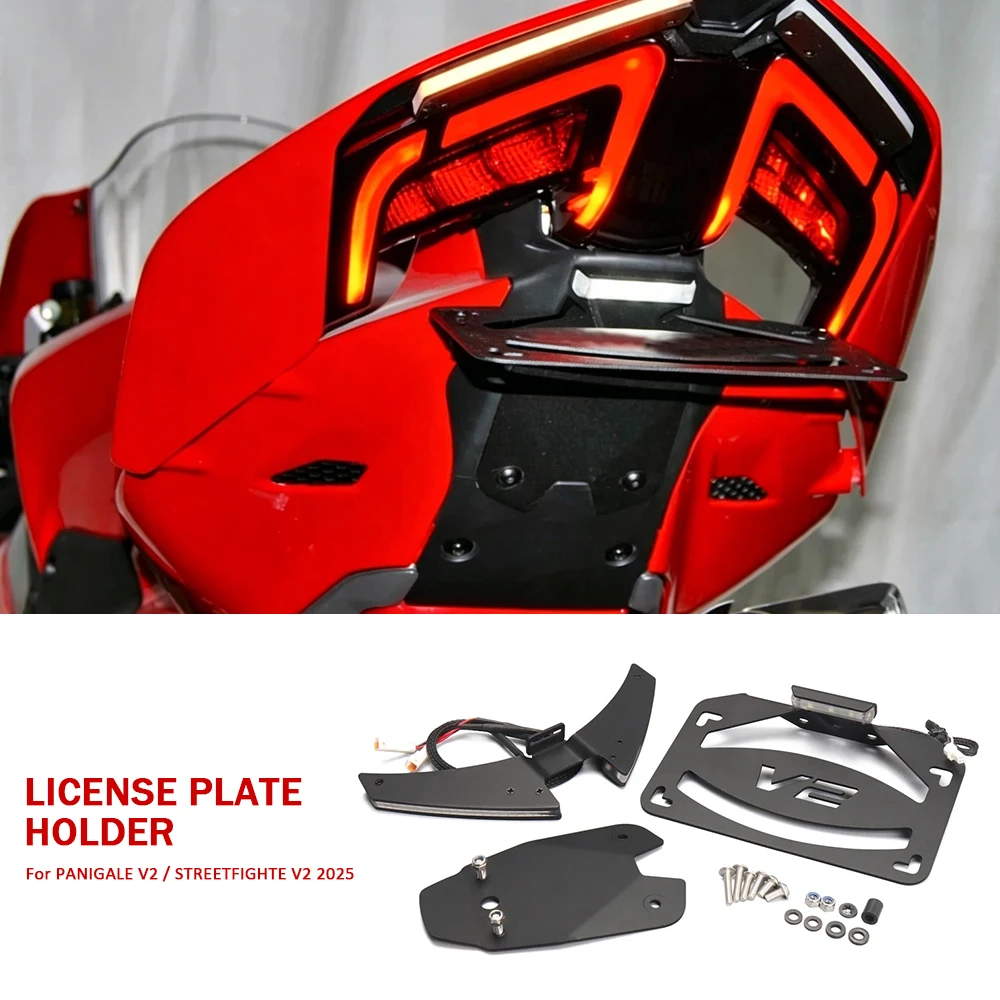 Metal License Plate Holder For Ducati Panigale V2 Streetfighte V2 2025 Motorcycle Rear Tail Tidy LED Signal Light Integrated