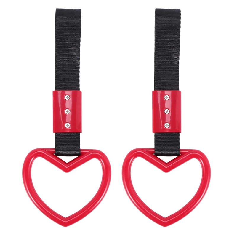 2X Heart Jdm Tsurikawa Ring For Subway Train Bus Handle Strap Charm Drift Universal