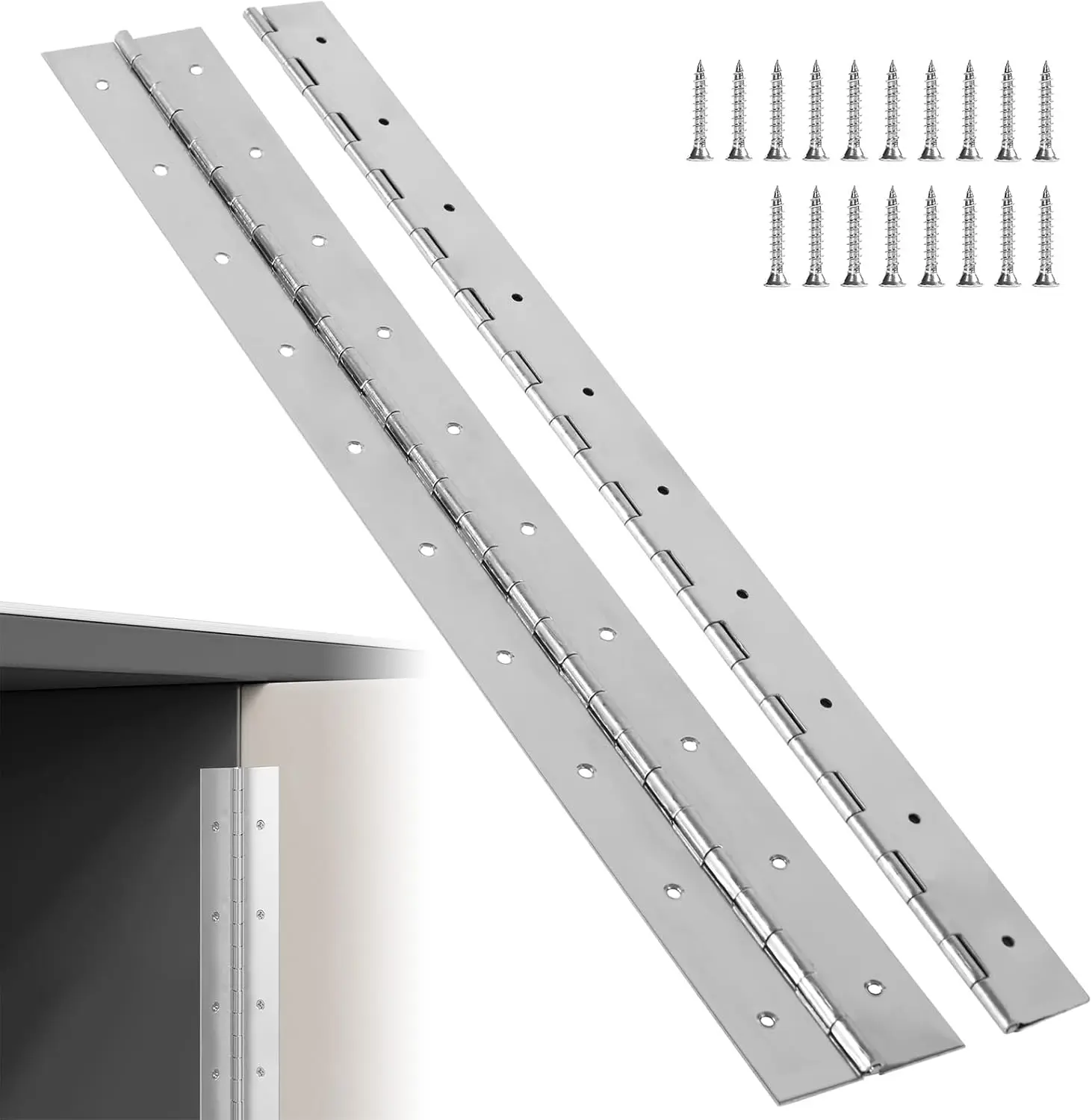 

2 Pack 48" x 3" Heavy Duty Stainless Steel Piano Hinges, Continuous with Screws for Furniture, Doors, Wooden Box