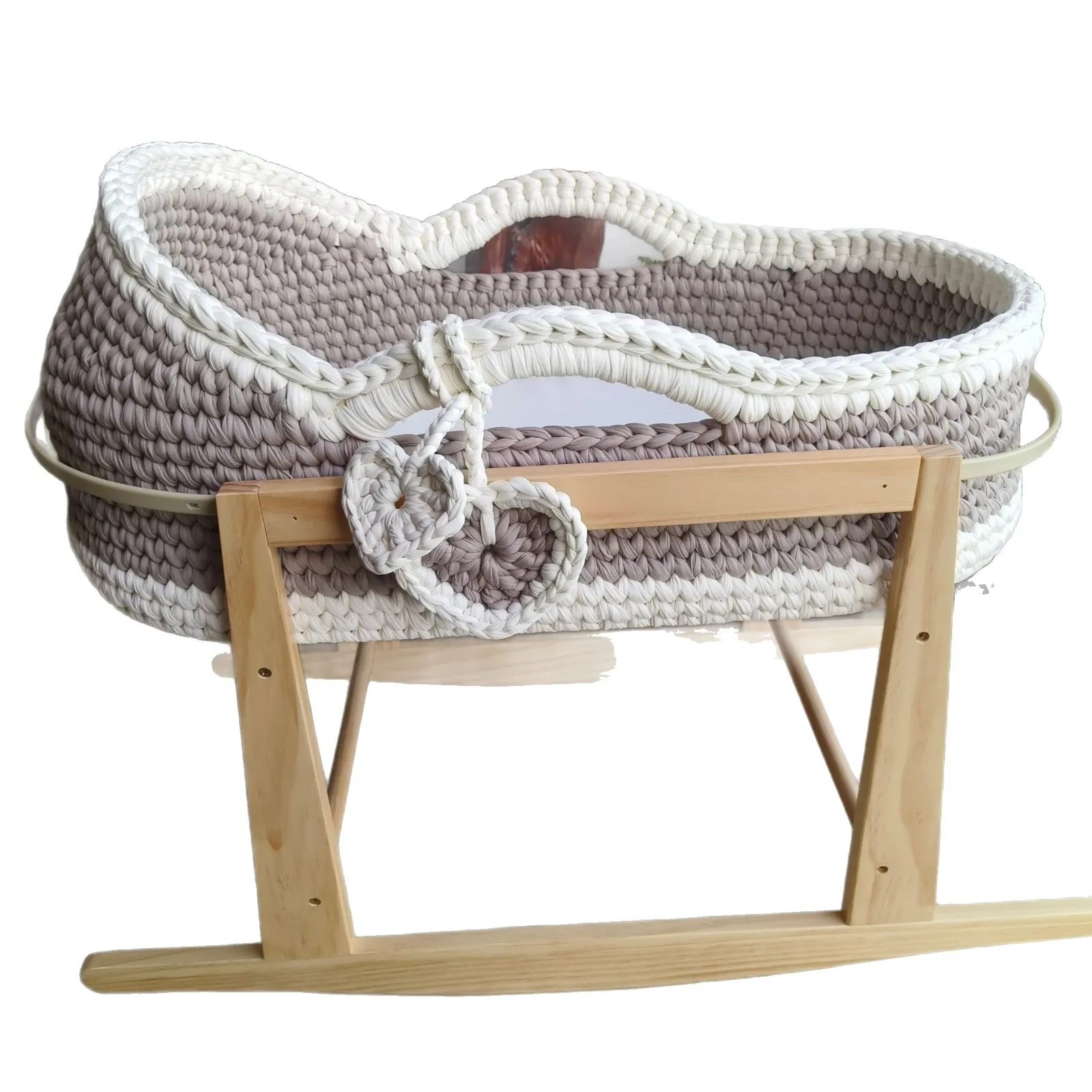 Handmade crib Soothing Sleeping Cradle Moses Cradle Handheld Frame Cotton Rope Woven Crib Cloth Strip Woven Newborn Handbasket