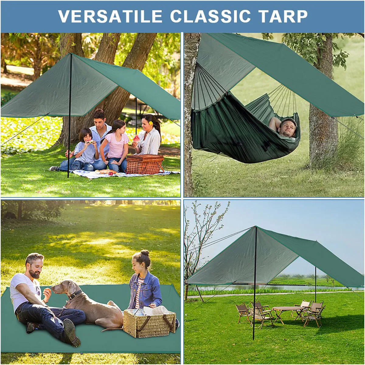 Outdoor Camping Tarp, Camping Tarpaulin Awning, Lightweight UV Resistant and PU 3000mm Waterproof Rainproof Tarpaulin Shelter