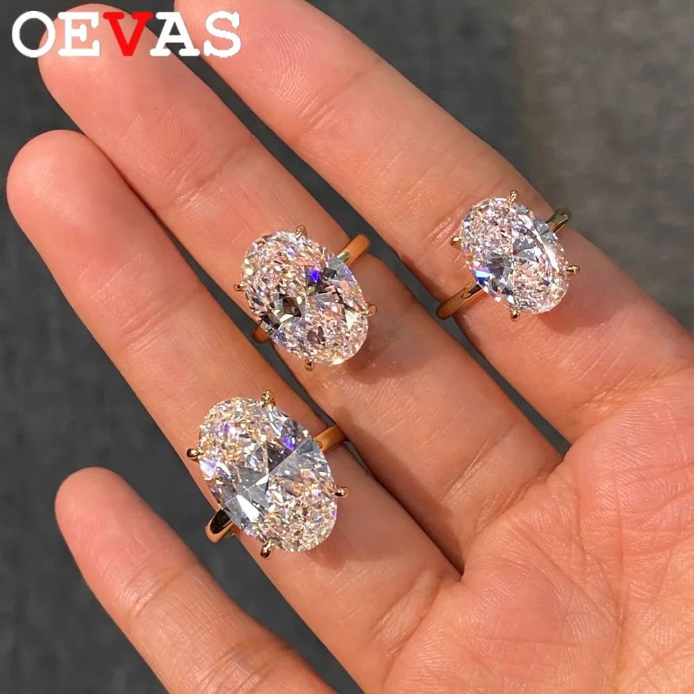 

OEVAS 1-8CT 10X14MM Oval Cut Solitaire Moissanite Ring For Women S925 Silver Plated 18K Gold Wedding Band Fine Jewelry Gift