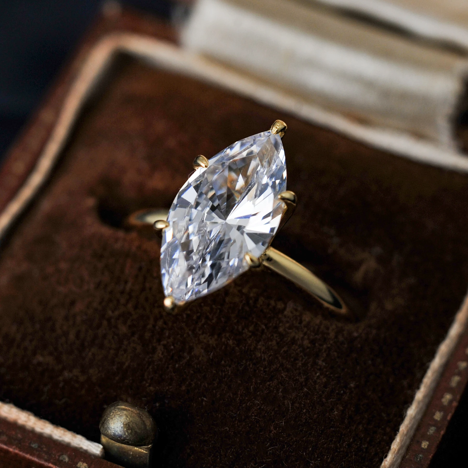POTIY 9ct 5A Marquise-Schliff Zirkonia Solitär-Verlobungsring 925 Sterling Silber Vergoldet Brautgeschenk für Sie – Detail 20