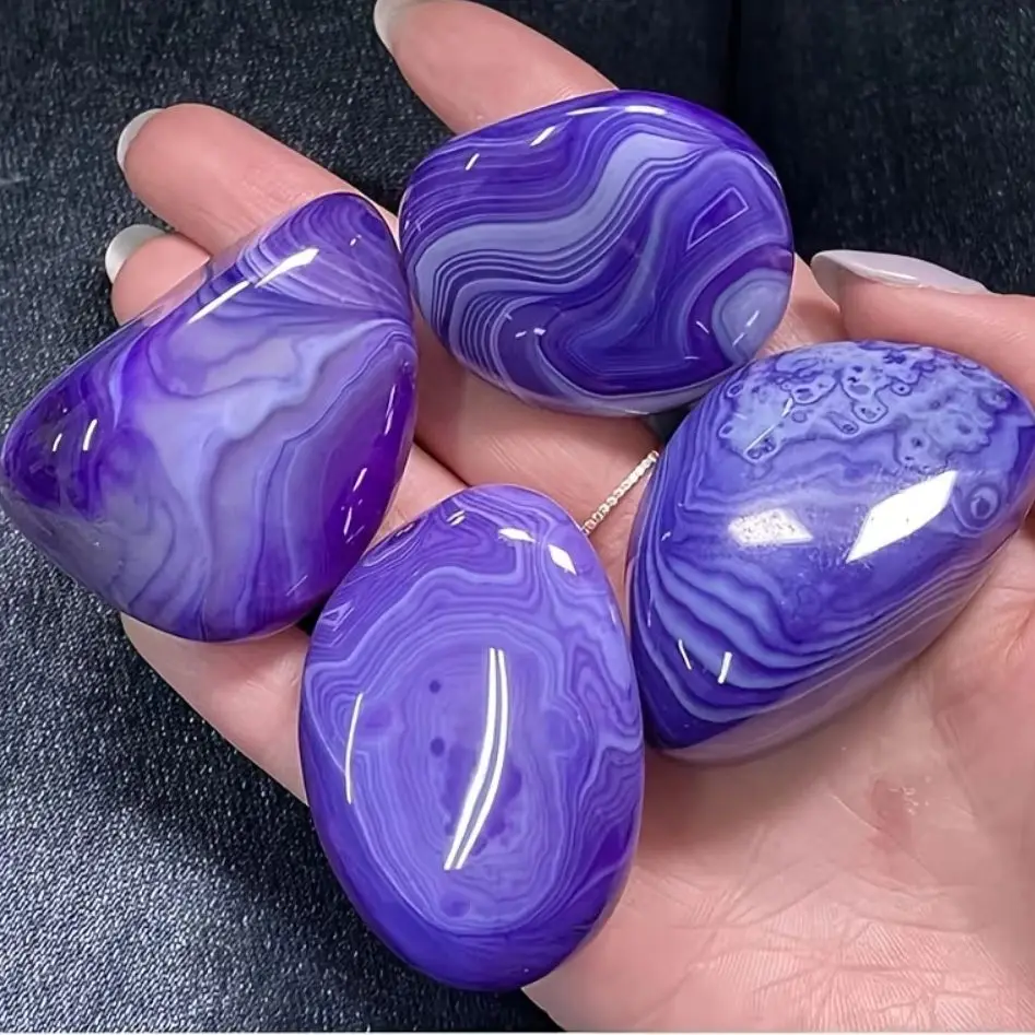 Piedras Pulidas de Ágata Natural con Rayas Púrpuras, Cristales Curativos de Ágata con Bandas Púrpuras, Gema de Chakra