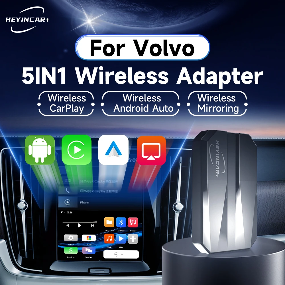 

2024 HEYINCAR 5IN1 Wired to Wireless CarPlay Android Auto Adapter For Volvo XC40 XC60 XC90 S60 S90 V40 V60 V90 carplay ai box