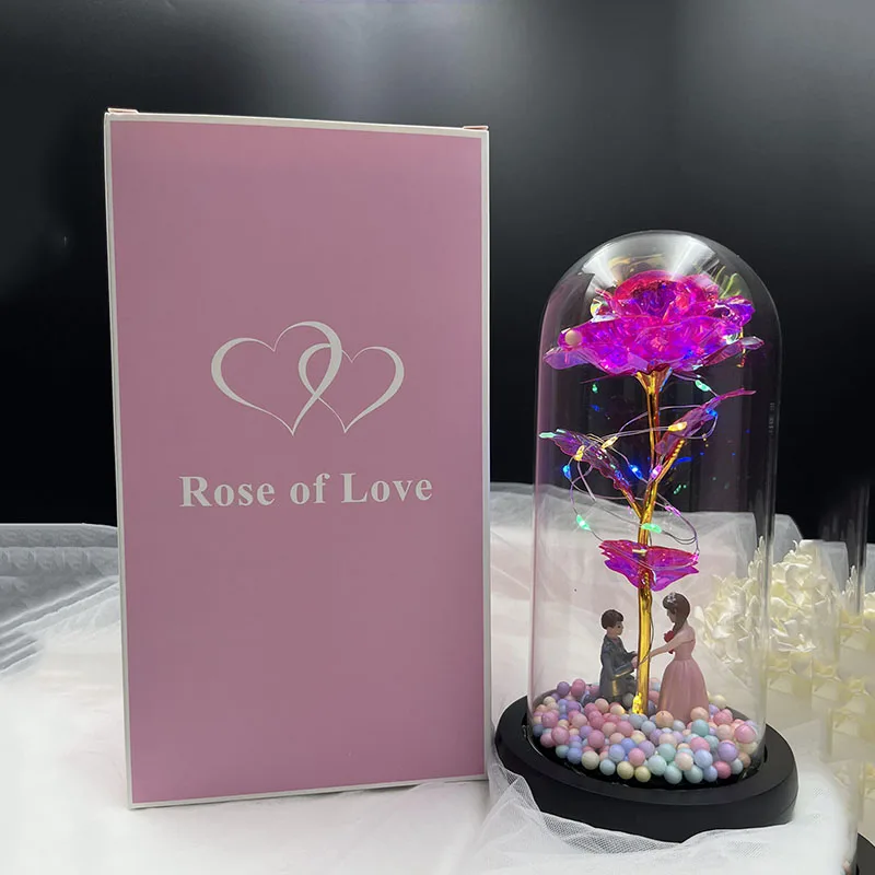 1 Stück Weihnachtsgeschenk Damen-Rosengeschenk, Geburtstagsgeschenk für Frauen, Milchstraßen-Glas-Schmetterling Lila Ewige Rose Geschenk für Sie, Glaskuppel-Glas – Detail 8
