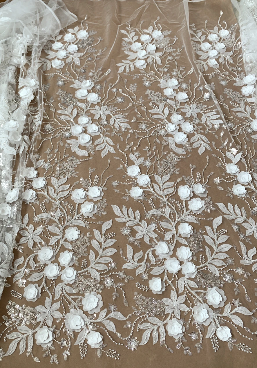 1Yard 3d flower lace fabric 5 yards Wedding Bridal Dress Gwon Sewing Lace Beadings 2023 NEW